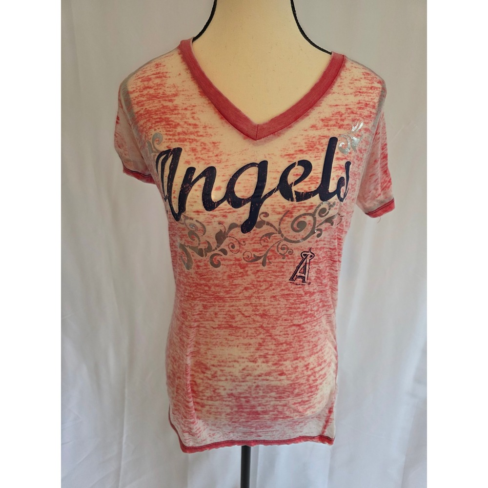 Touch by Alyssa Milano‎ Los Angeles Angels V Neck Distressed Graphic T Shirt Med